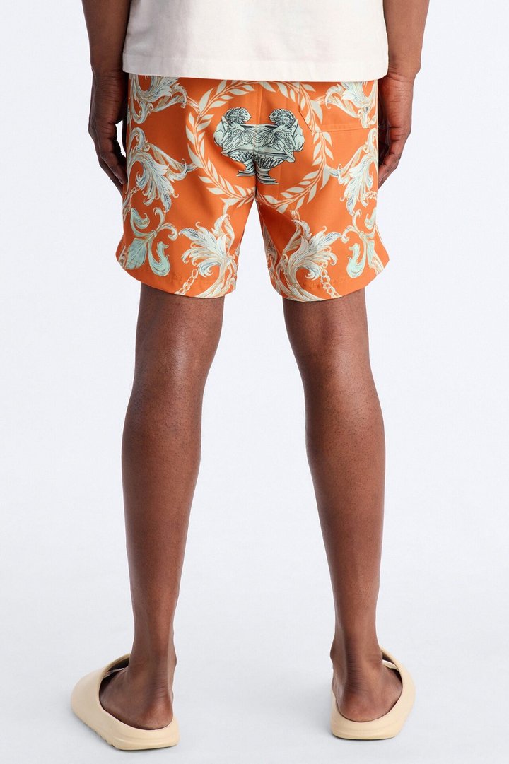 Interlinked Chain Baroque Swim Trunk 7″ - Orange