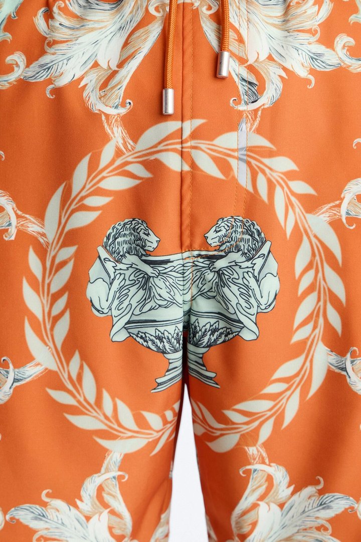 Interlinked Chain Baroque Swim Trunk 7″ - Orange