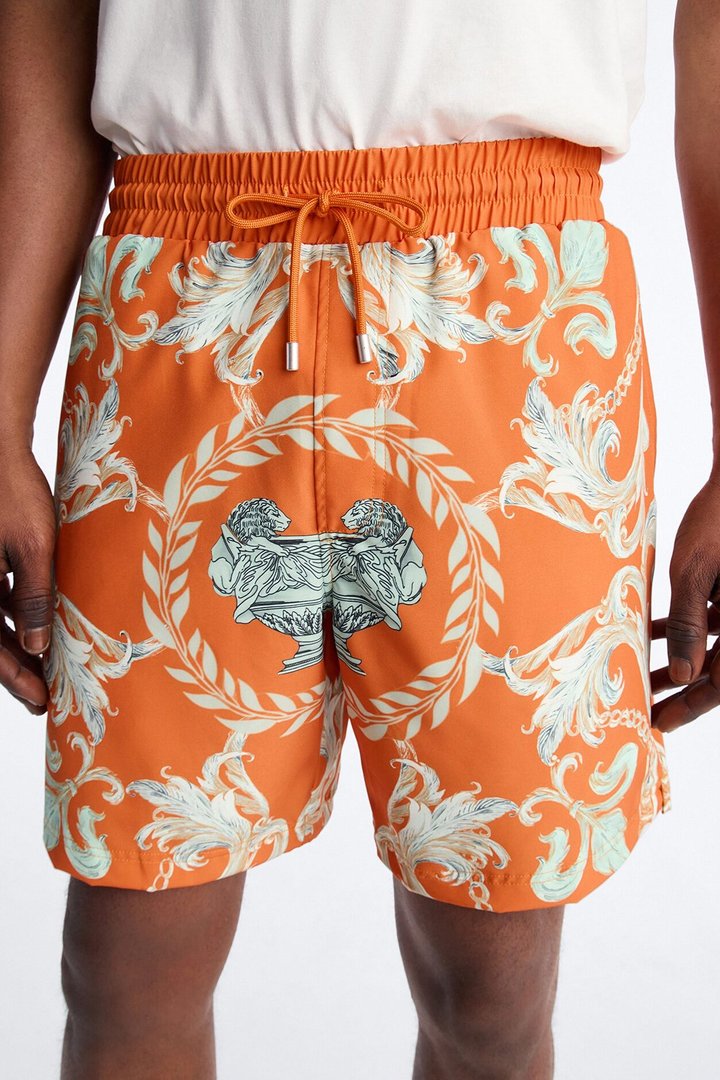 Interlinked Chain Baroque Swim Trunk 7″ - Orange