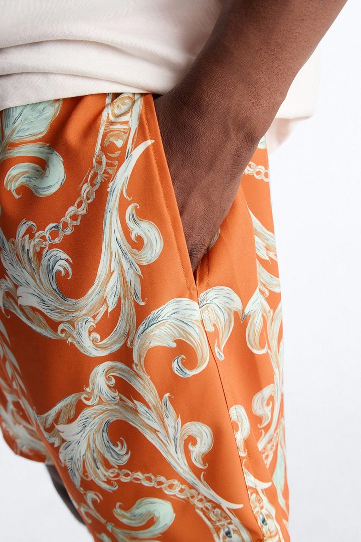 Interlinked Chain Baroque Swim Trunk 7″ - Orange
