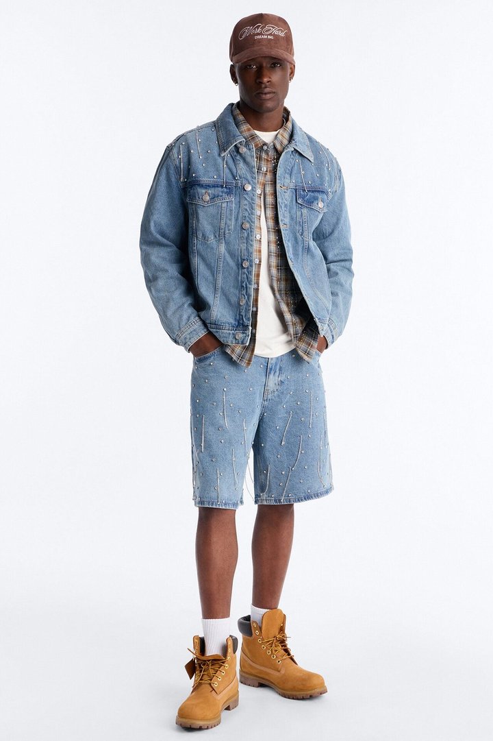 Cropped Street Ice Denim Jacket - Light Wash