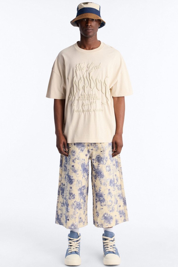 Psalms 23 Puff Print Oversized Short Sleeve Tee - Cream