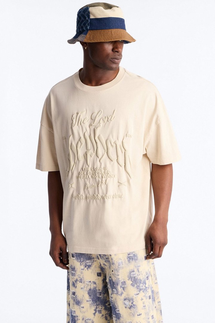 Psalms 23 Puff Print Oversized Short Sleeve Tee - Cream