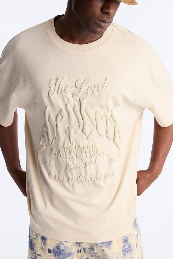 Psalms 23 Puff Print Oversized Short Sleeve Tee - Cream