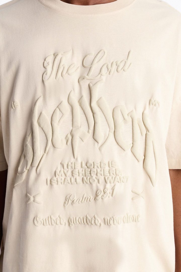 Psalms 23 Puff Print Oversized Short Sleeve Tee - Cream
