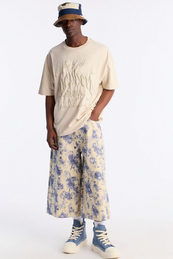 Super Baggy Azure Shred Denim Short - Bleach Blue Wash