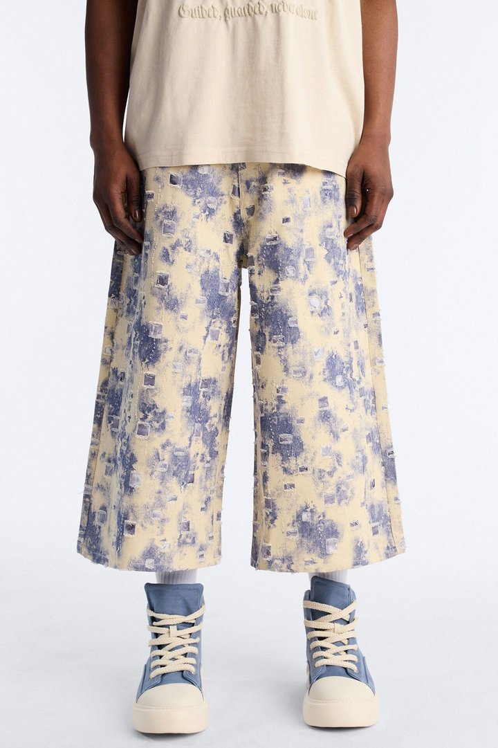 Super Baggy Azure Shred Denim Short - Bleach Blue Wash