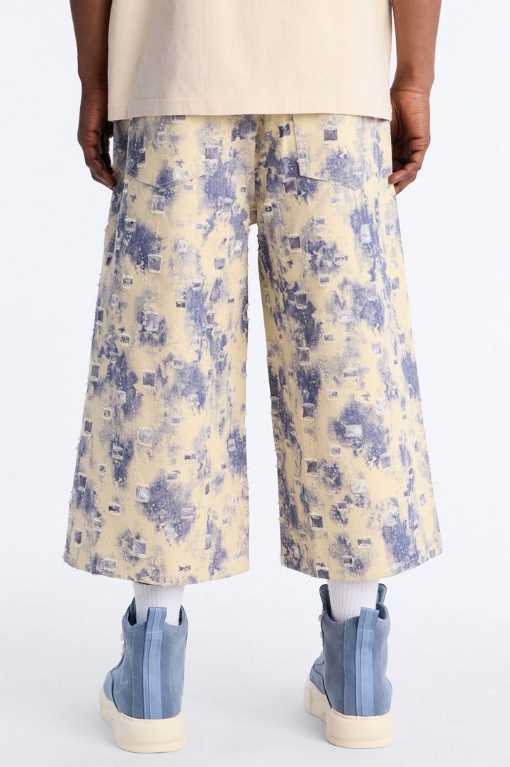Super Baggy Azure Shred Denim Short - Bleach Blue Wash