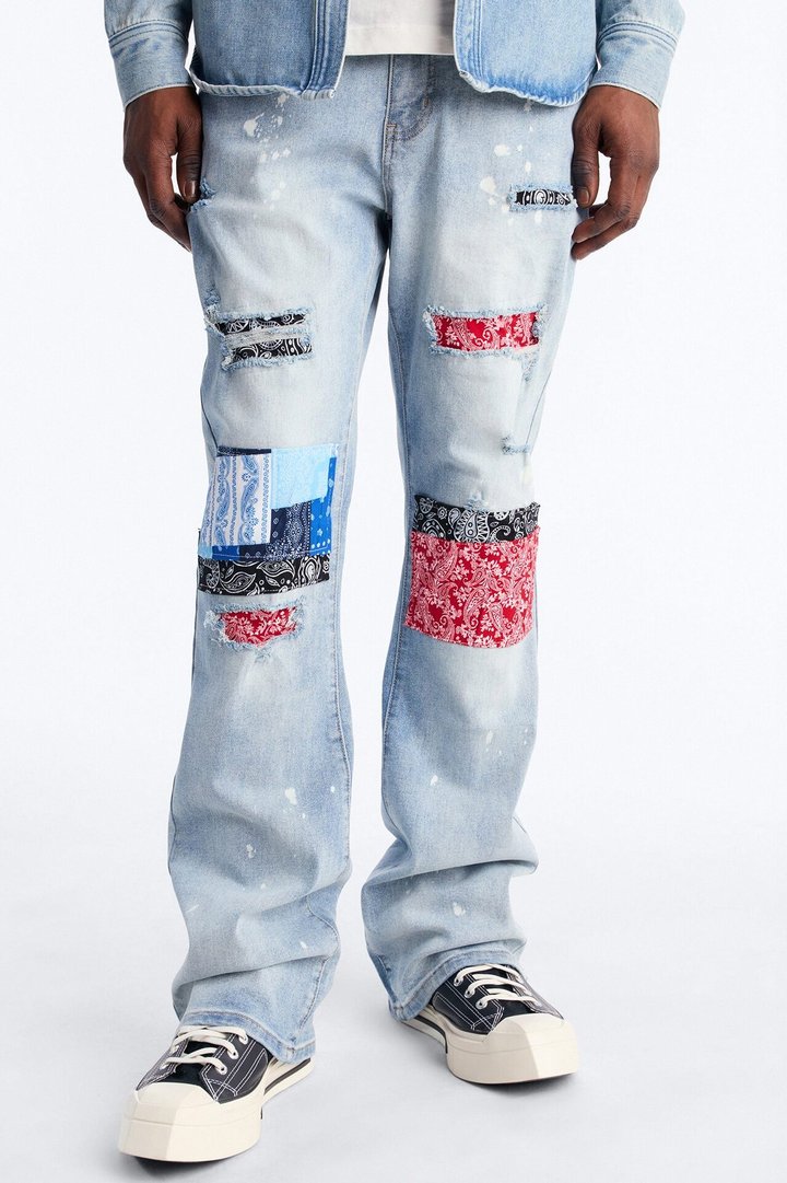 Stacked Skinny Flare Paisley Jungle Jean - Medium Blue Wash