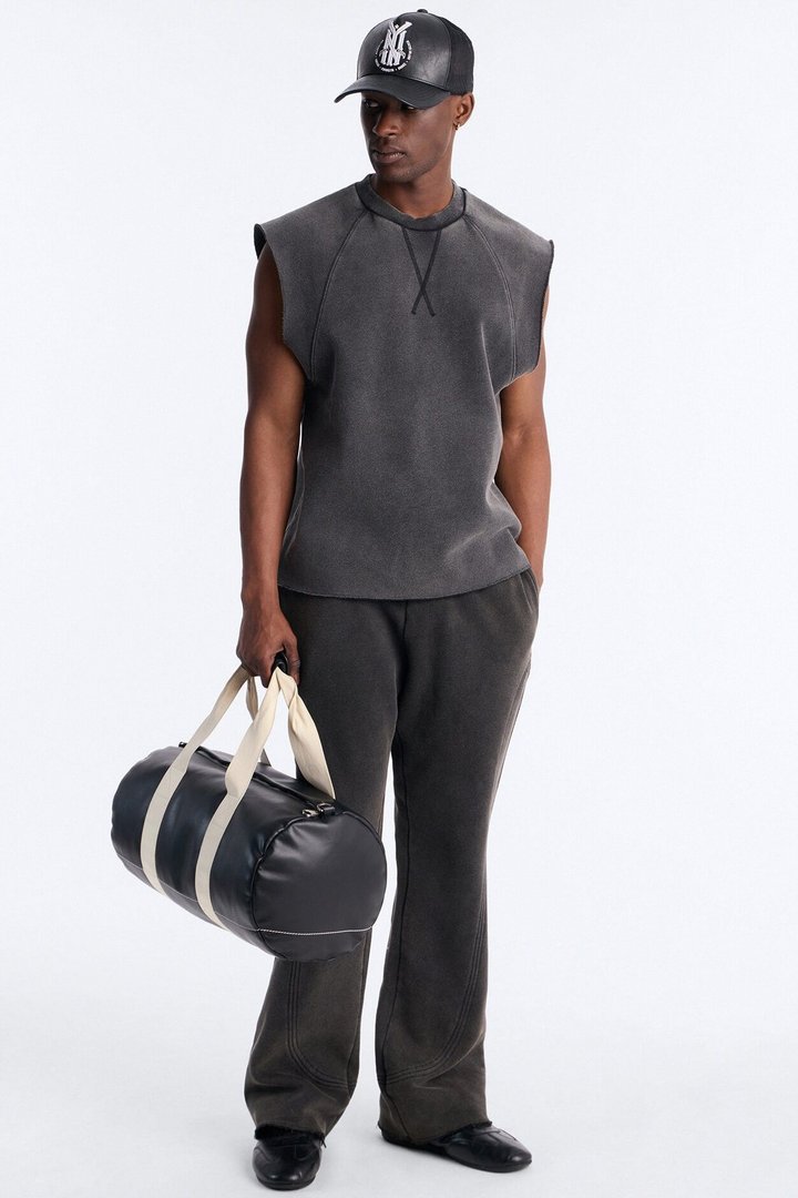 Washed Raw Edge Relaxed Muscle Tee - Black Wash