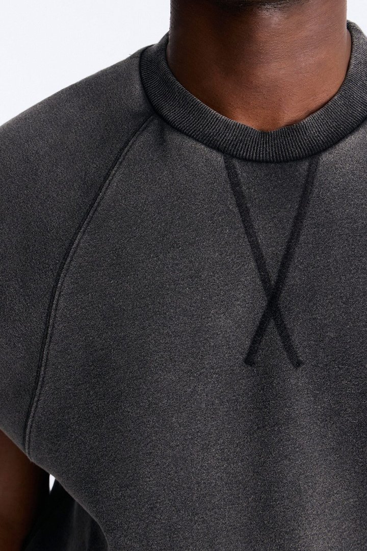 Washed Raw Edge Relaxed Muscle Tee - Black Wash