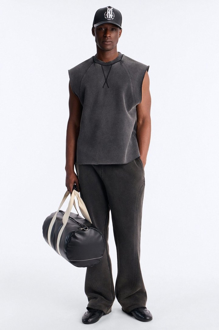 Washed Raw Edge Flare Sweatpant - Black Wash