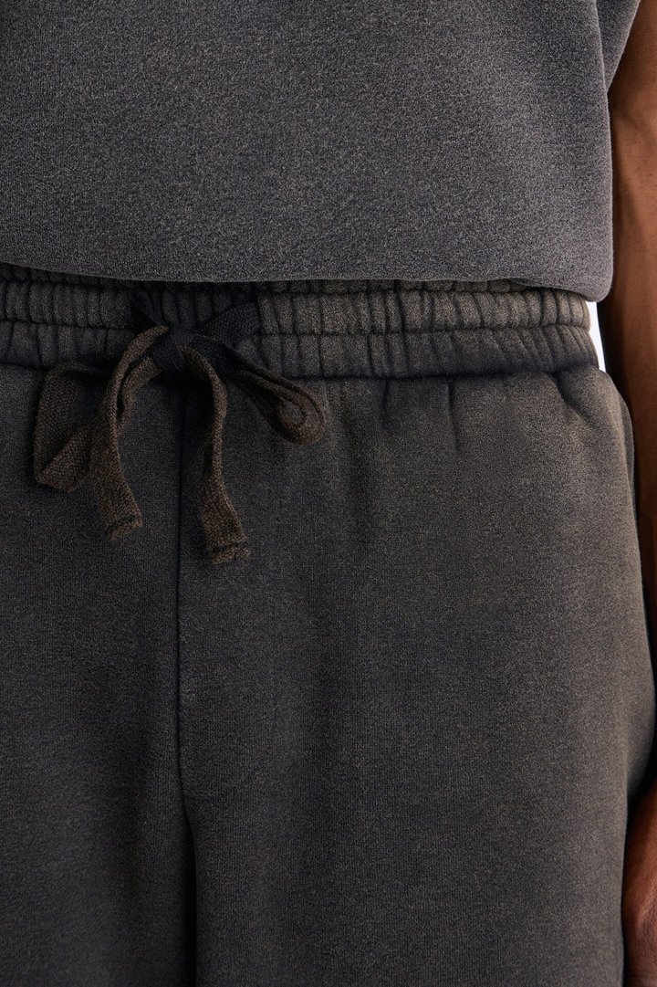 Washed Raw Edge Flare Sweatpant - Black Wash