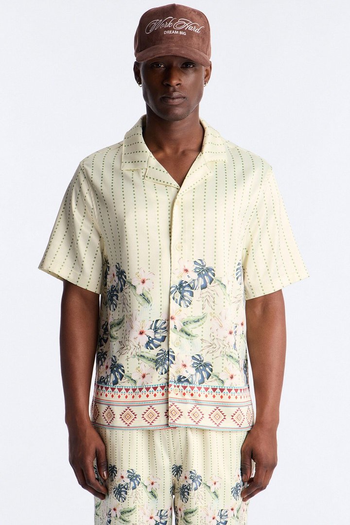 Catalina Island Cuban Collar Button Up Shirt - Yellow