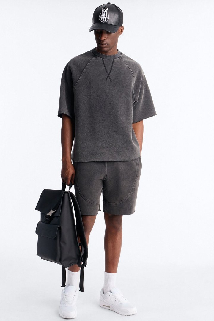 Washed Raw Edge Oversized Tee - Black Wash