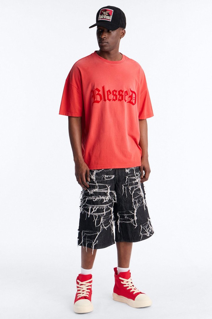 Baggy Jackson Fray Denim Short - Black Wash