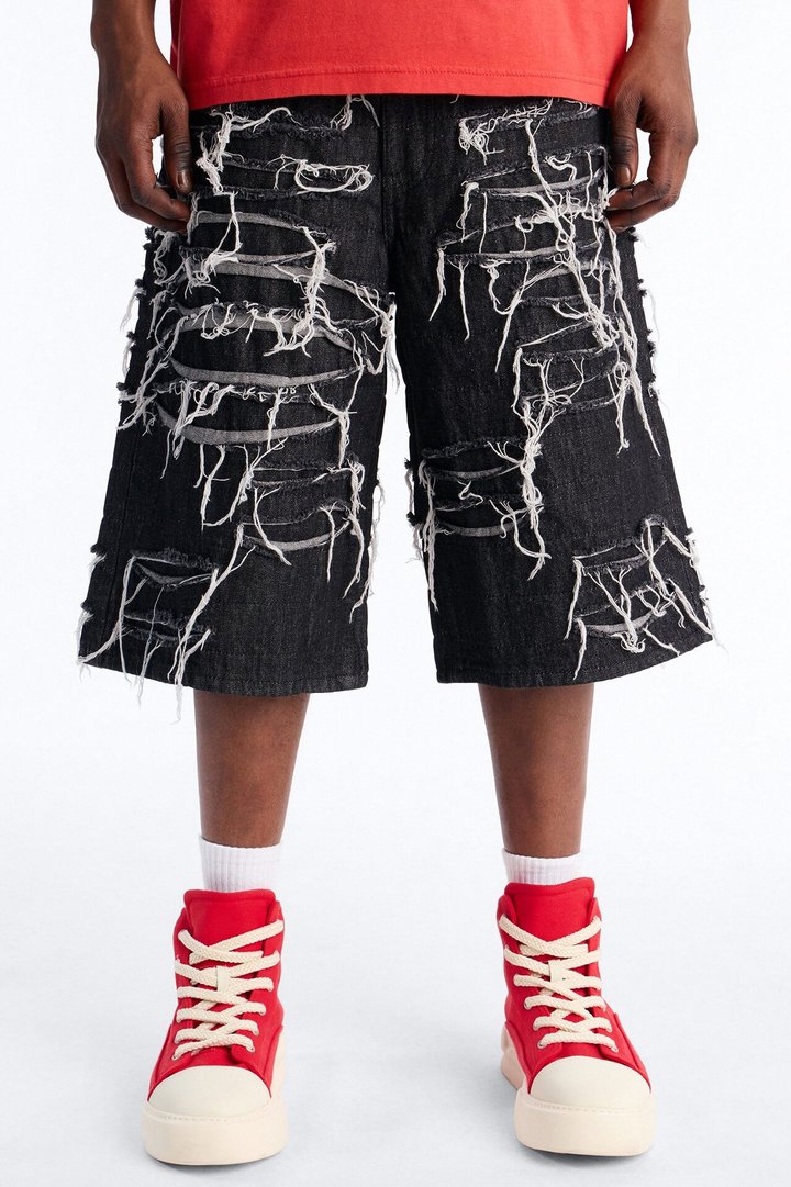 Baggy Jackson Fray Denim Short - Black Wash