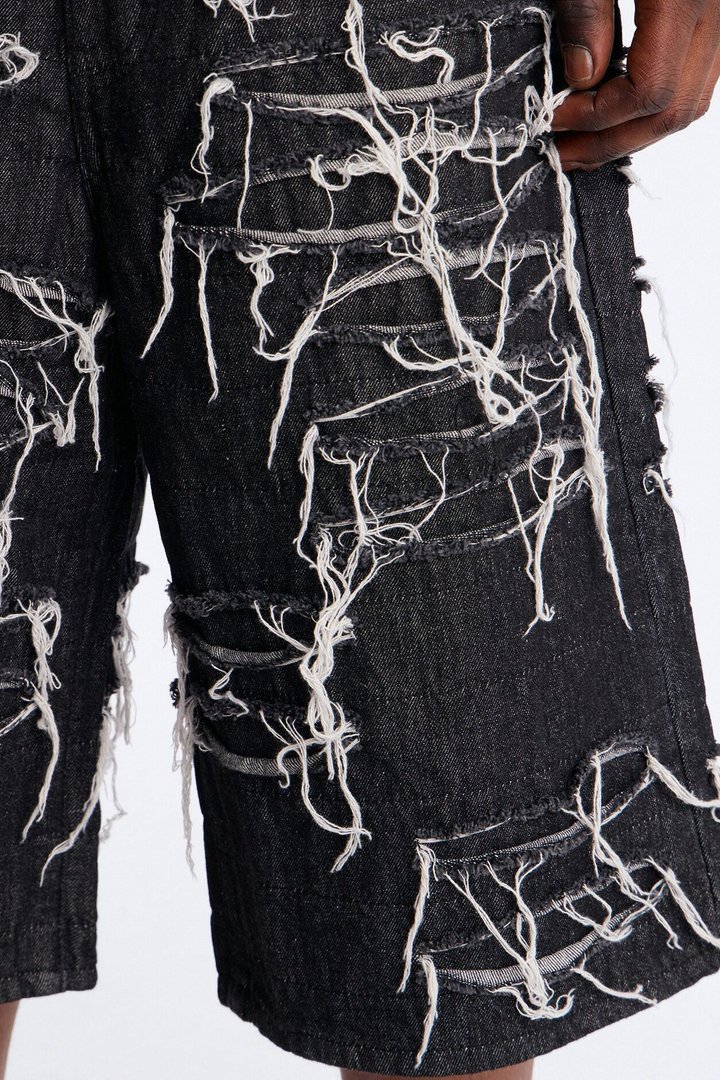 Baggy Jackson Fray Denim Short - Black Wash