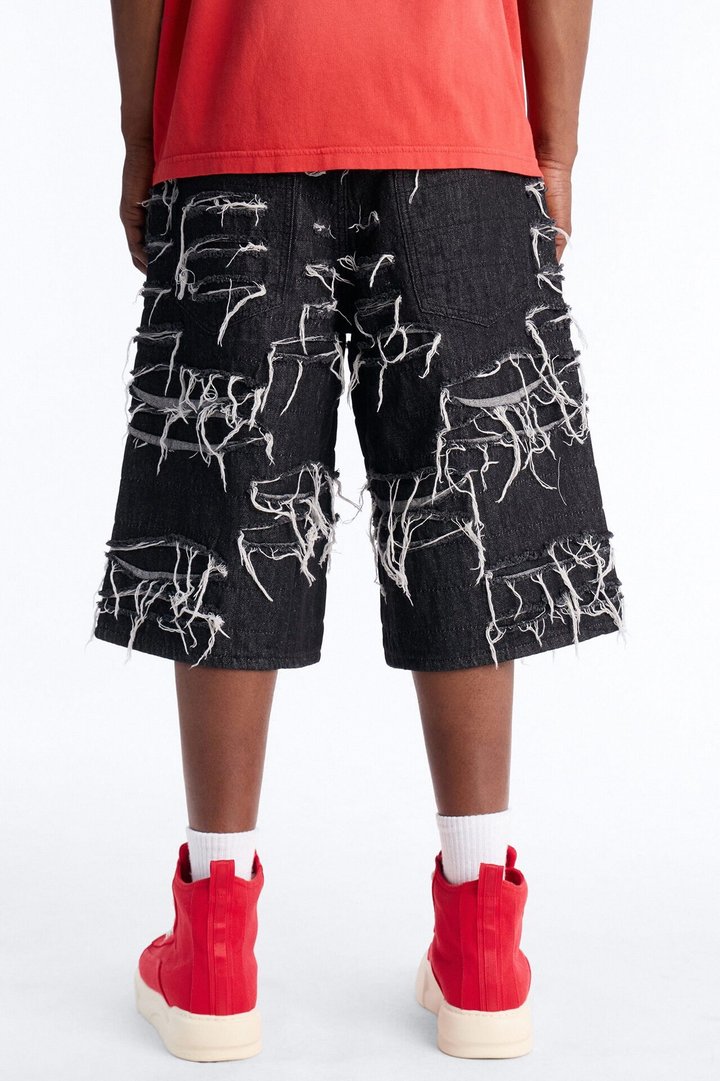 Baggy Jackson Fray Denim Short - Black Wash