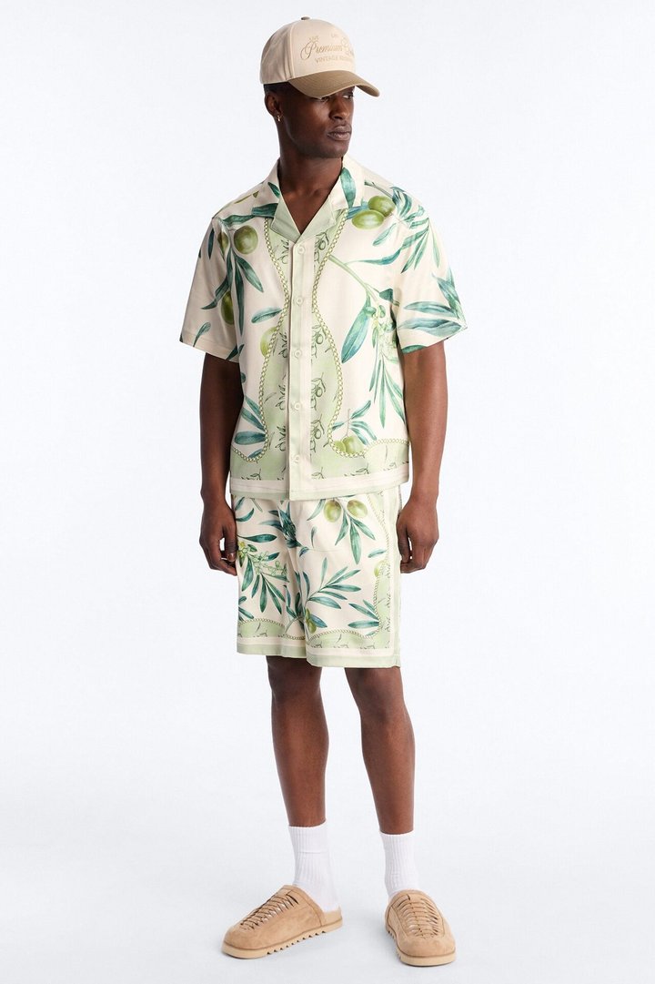 Relaxed Mediterranean Orchard Cuban Button Up Shirt - Green