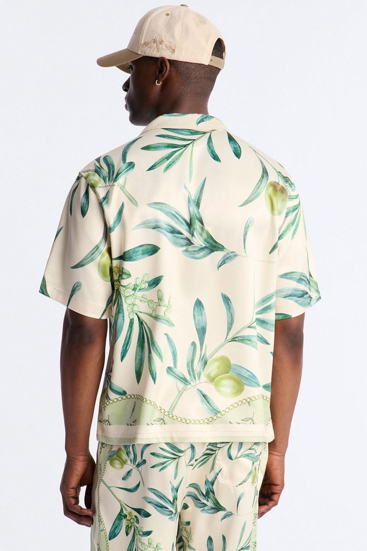 Relaxed Mediterranean Orchard Cuban Button Up Shirt - Green