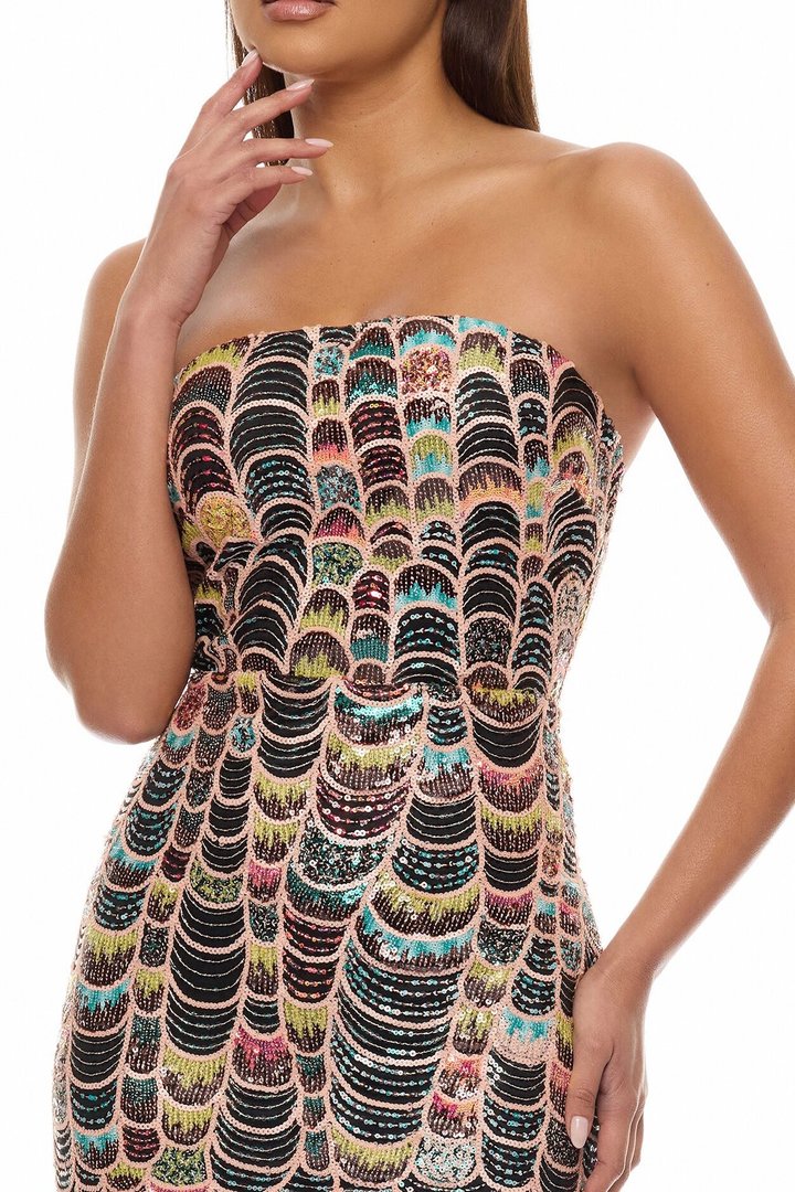Aliyah Strapless Sequin Gown - Multi Color