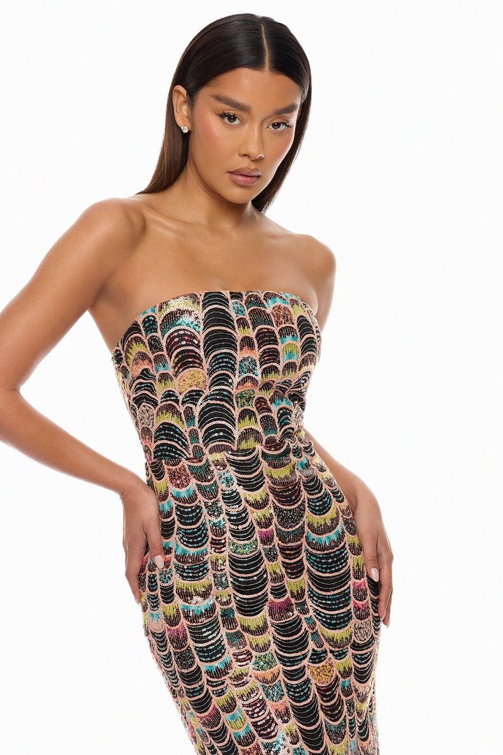 Aliyah Strapless Sequin Gown - Multi Color