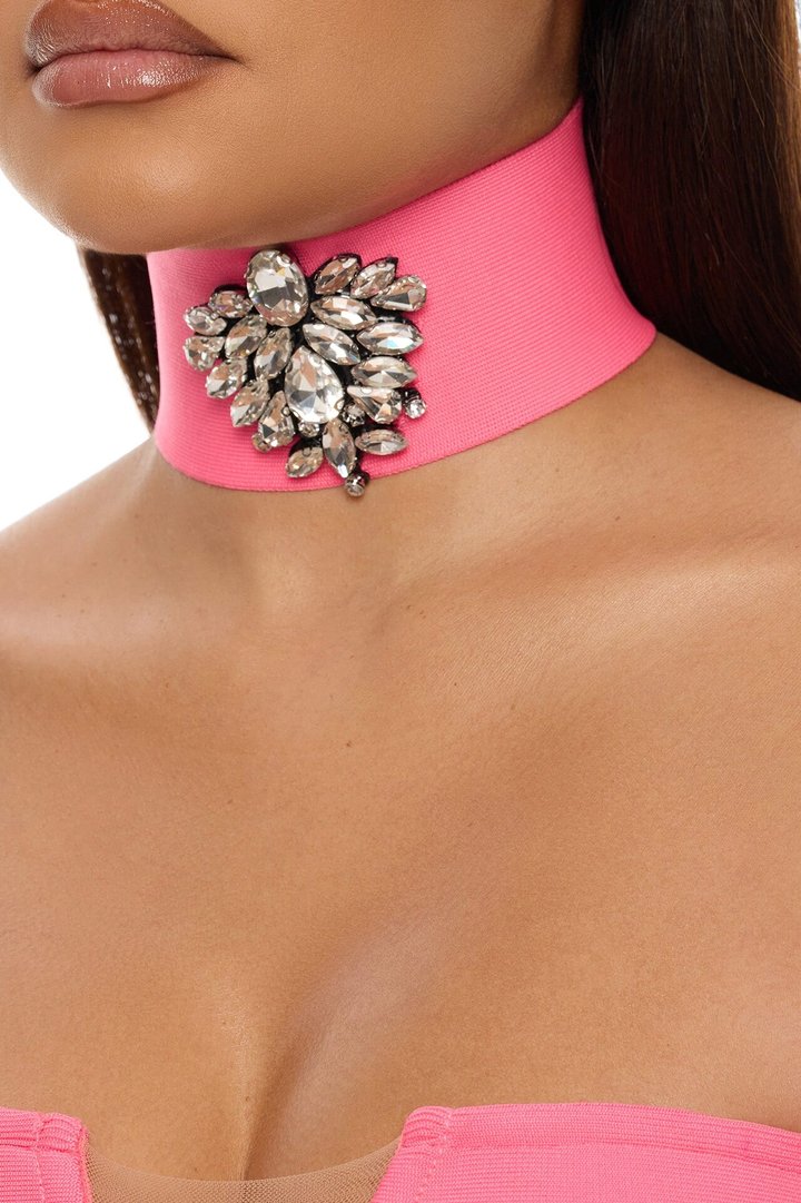 Brandi Choker Bandage Gown - Hot Pink