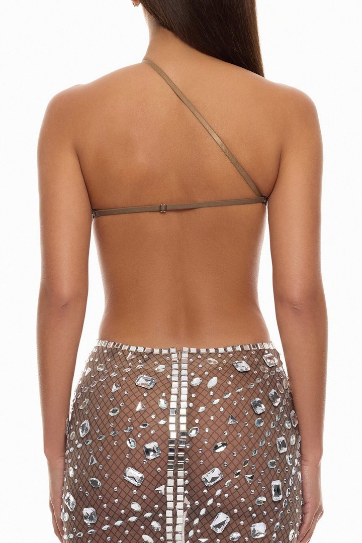 Maria Rhinestone Midi Dress - Nude/combo