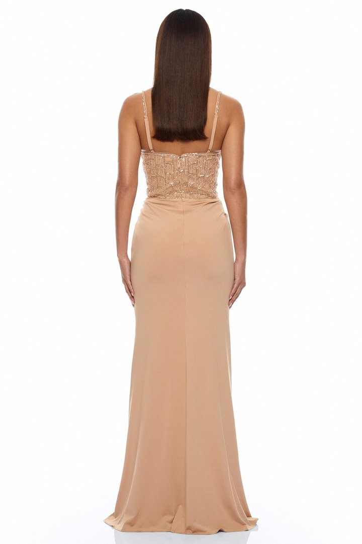 Party All Night Embellished Maxi Dress - Nude
