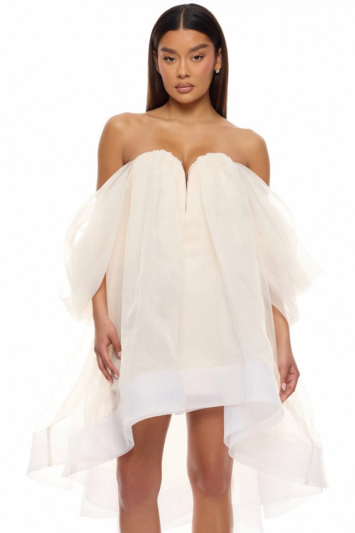 In The Clouds Taffeta Mini Dress - Cream