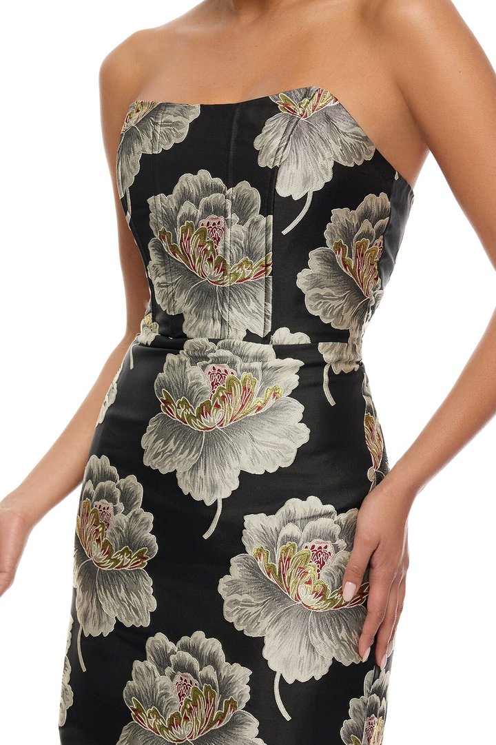 Fiora Strapless Jacquard Midi Dress - Black/combo