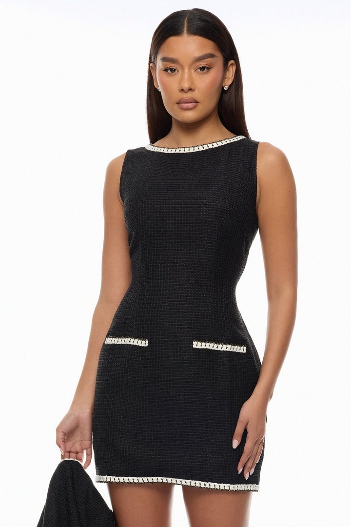 Juliette Tweed 2 Piece Mini Dress Set - Black