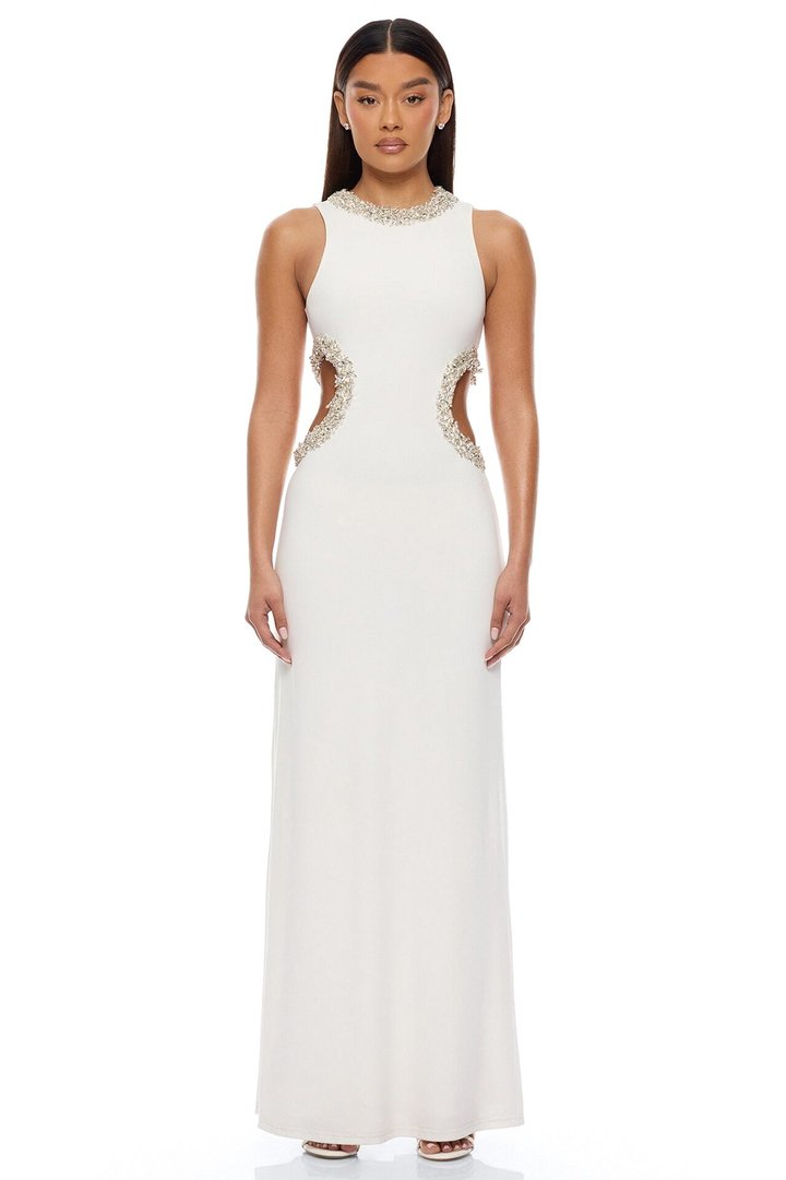 Kaylea Cut Out Rhinestone Maxi Dress - White