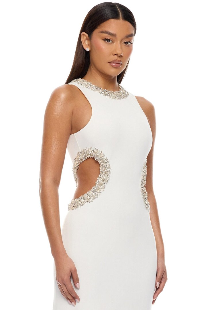 Kaylea Cut Out Rhinestone Maxi Dress - White