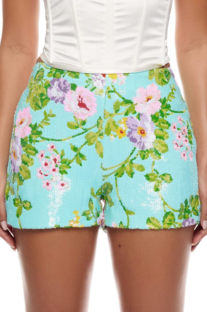 Leah Sequin Hot Short - Turquoise/combo