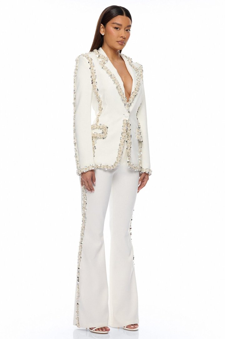 Dazzling Daze Embellished Pant Set - White