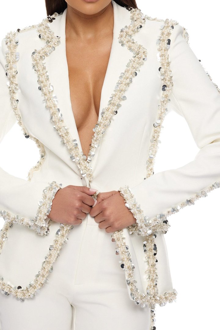 Dazzling Daze Embellished Pant Set - White