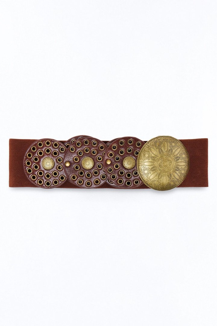Sand Dust Faux Leather Wide Stretch Belt - Brown