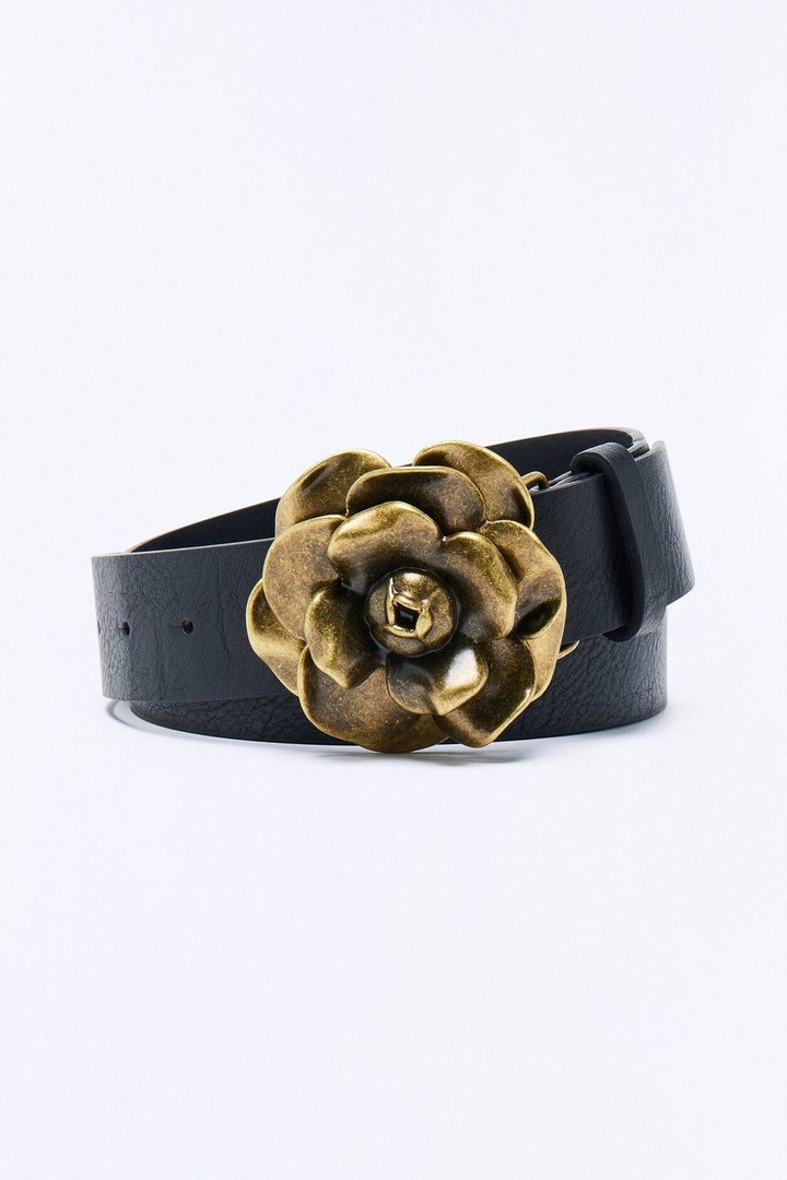 Taken Faux Leather Floral Belt - Black
