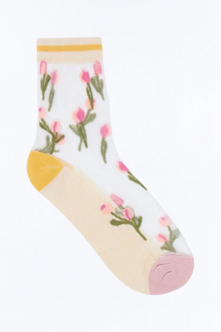 My Favorite Flowers Sheer Crew Socks - Multi Color