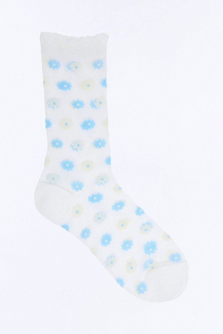 Forget Me Nots Sheer Crew Socks - Blue/combo