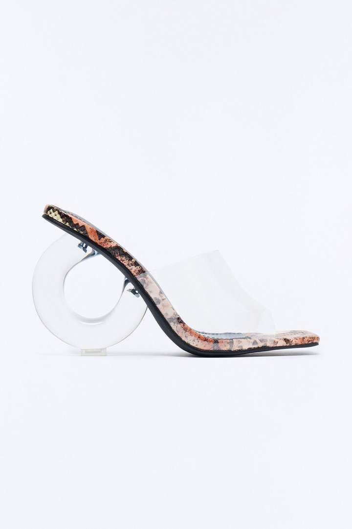 Tahina Clear Novelty Heels - Brown Combo