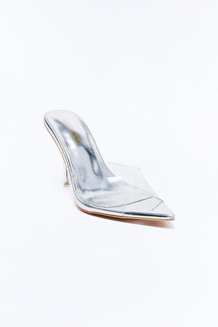 Jammi Clear Strap Stiletto Heels - Silver