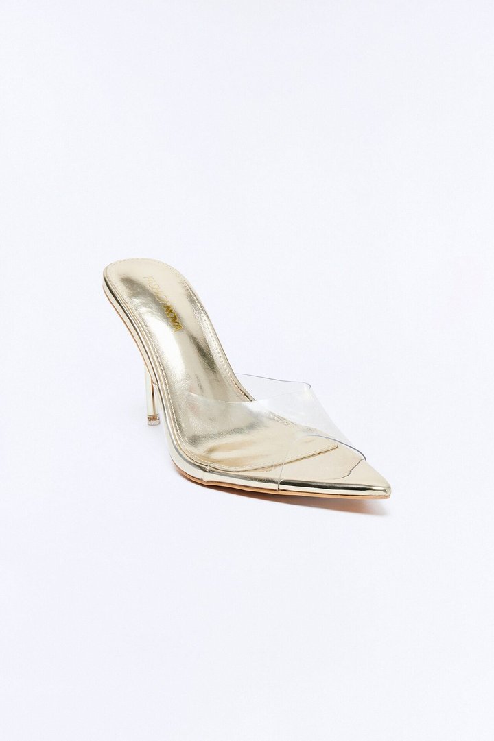 Jammi Clear Strap Stiletto Heels - Gold