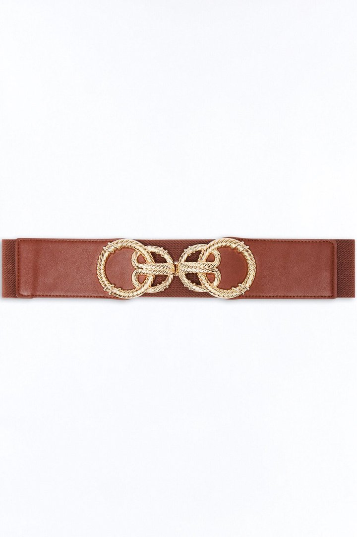Rings And Rings Faux Leather Wide Stretch Belt - Cognac