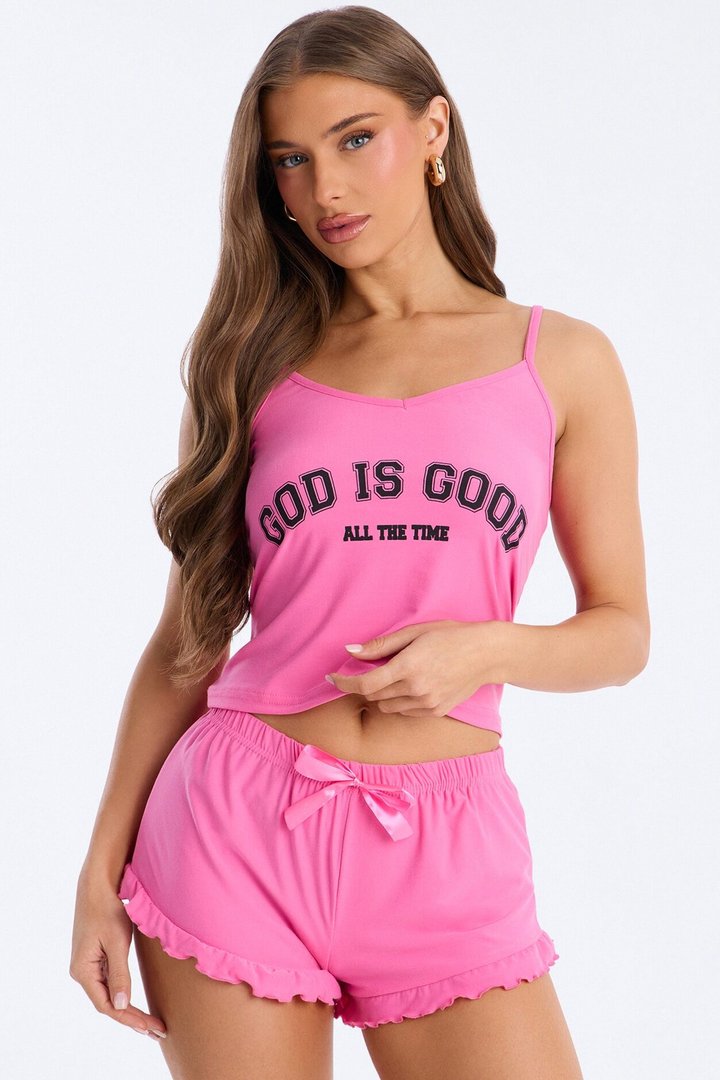 God Is Good Cami PJ Short Set - Hot Pink