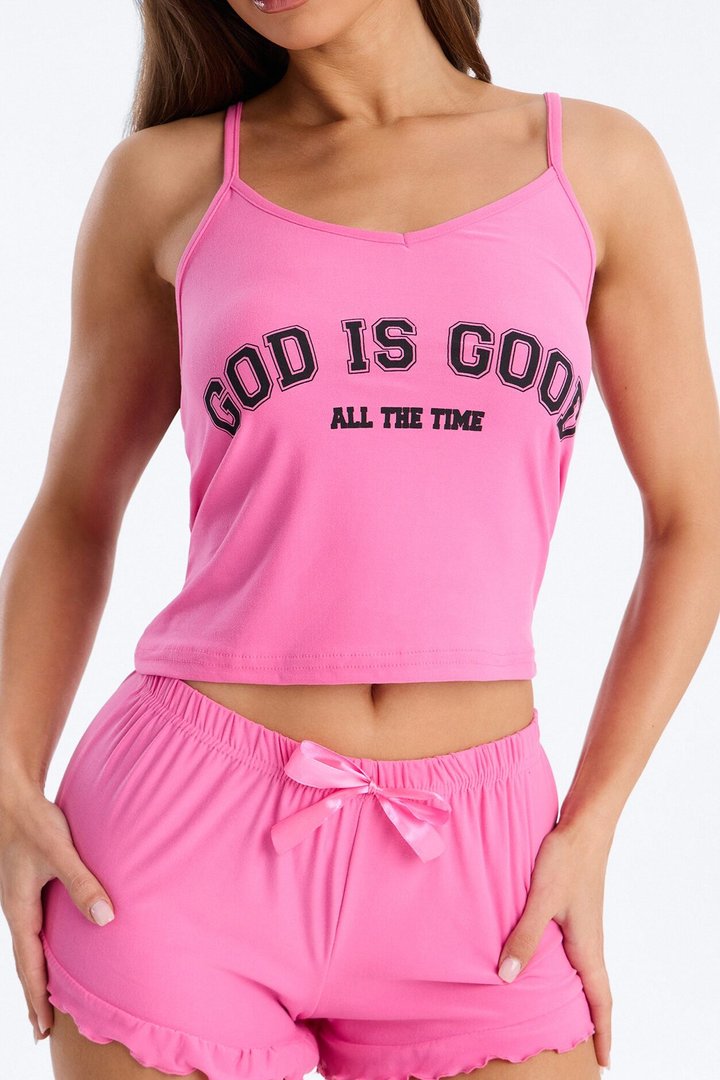 God Is Good Cami PJ Short Set - Hot Pink