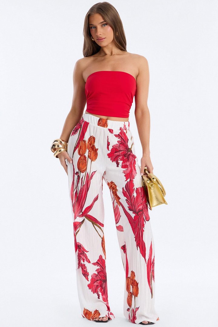 Pure Bliss Printed Plisse Pant - Ivory/combo