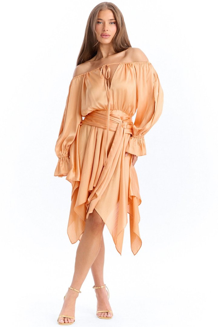 Amy Asymmetrical Metallic Mini Dress - Orange